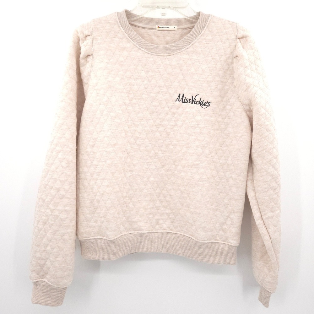 Marine Layer Women's Corbet Quilted sweatshirt Womens Medium Beige Puff Sleeve